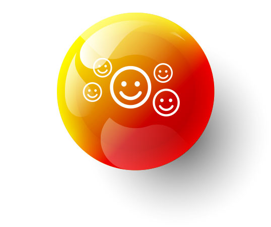 Smiley faces icon on shiny orange sphere.