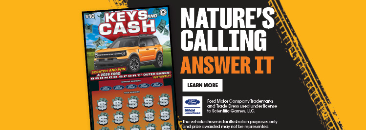 Keys and Cash Scratch - Nature's Calling — Answer It Jackpot for mobile screens.